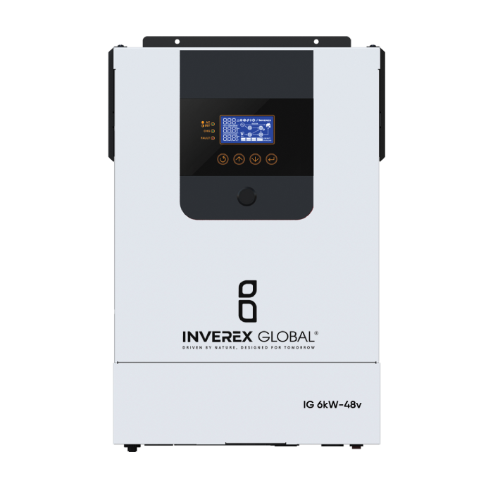 6kW-48V hybrid inverter, 120-450V MPPT, 120A solar charging and parallel up to 9 units.